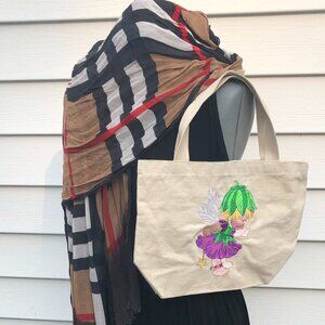 Adorable Fairy Girl Embroidered On A Natural Open Top Canvas Tote with 3 Pockets